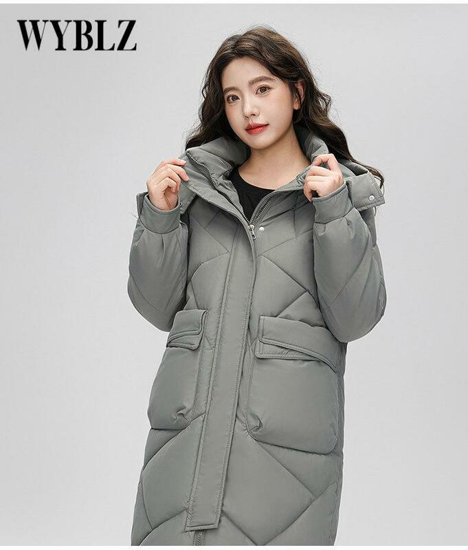 Jaket bertudung untuk wanita, mantel panjang Parka musim dingin ramping hangat, jaket Puffer ukuran besar, mantel Luaran wanita