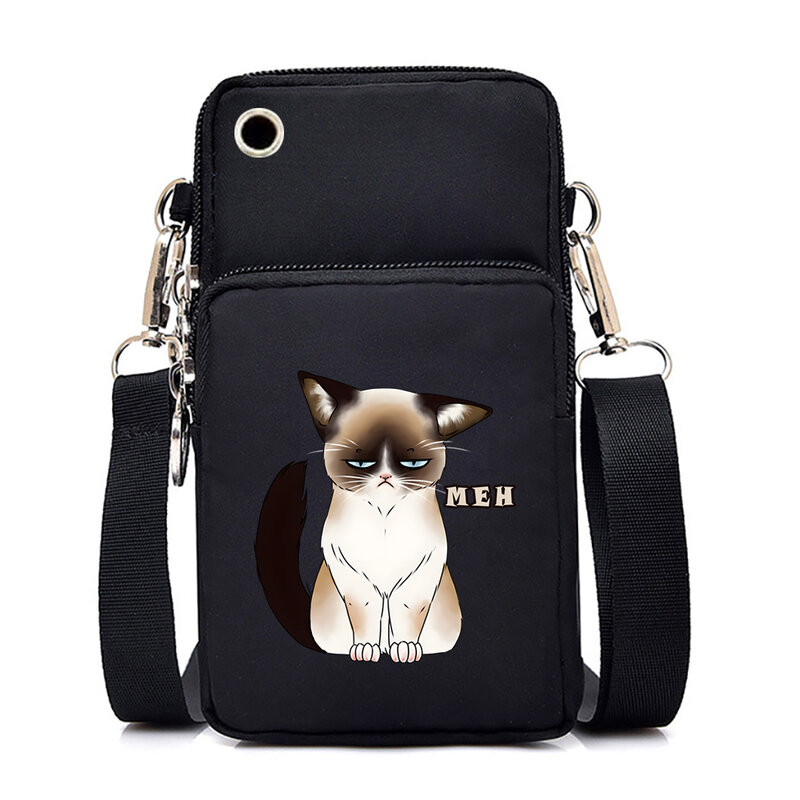 Shoulder Bag Woman Mobile Phone Bag Funny Cat Meh Print Mini Messenger Bag Y2k Oxford Bag Small CrossBody Bag Women Handbag