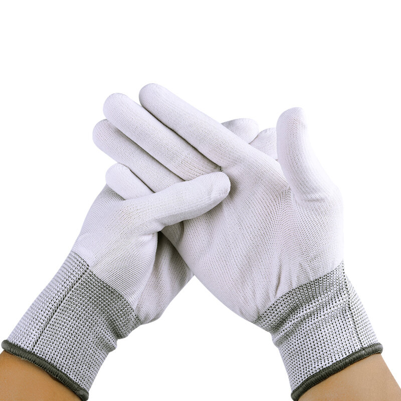 12 pares de verão ultra-fino curto náilon seda trabalho puro branco luvas de proteção do trabalho elástico protetor solar de condução para homens