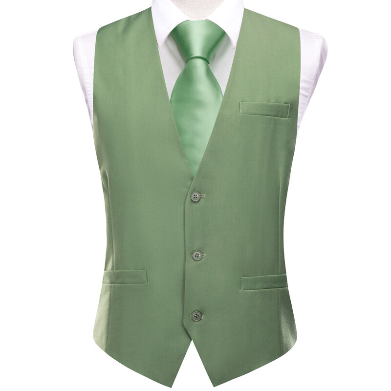 Gilet da uomo in seta Hi-Tie Wedding Green Fashion Slim gilet cravatta Hanky gemelli spilla Set per abito maschile Formal Party Designer