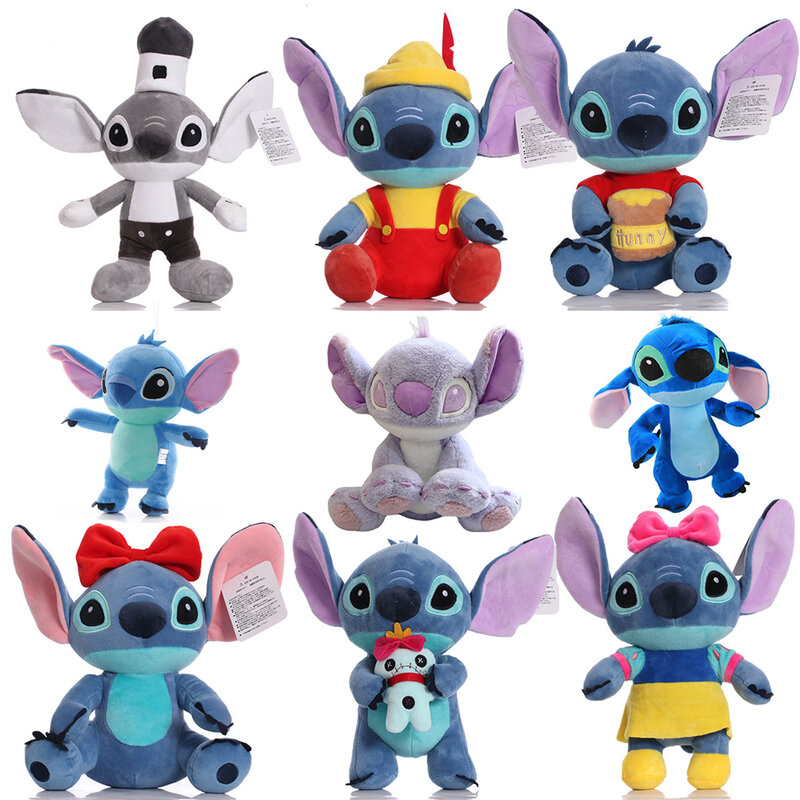 Bonecas de pelúcia Lilo e Stitch Disney, bonecas de desenho animado, peluches, presentes de Natal infantis, 25cm, azul e rosa