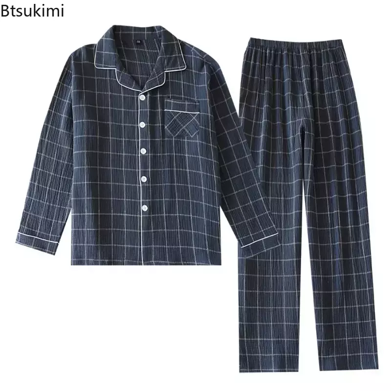 2024 Herren Casual Plaid Pyjama Sets weiche Baumwolle Pyjama Lounge für Männer Langarm hemden und Hosen Sets Homewear Kleidung