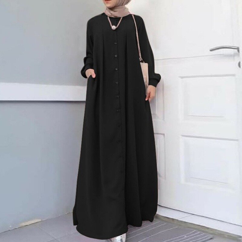 Túnica de manga larga con botones para mujer, Vestido camisero Maxi, ropa Y2K INS, Abaya musulmana, Dubai