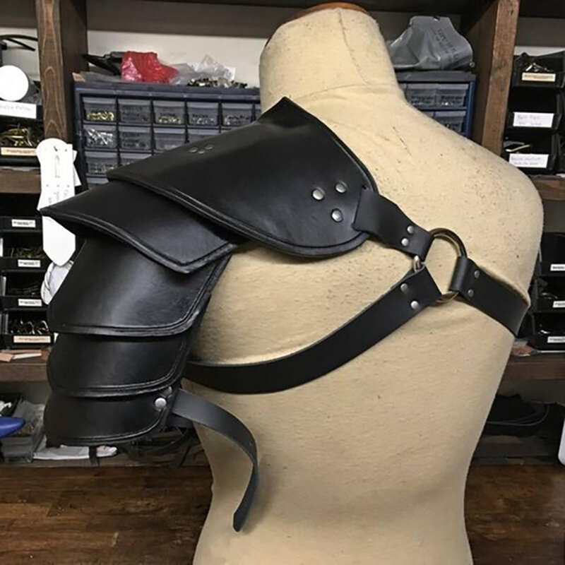 Armadura de ombro único em couro PU para homens e mulheres, cavaleiro pirata medieval guerreiro, adereços cosplay