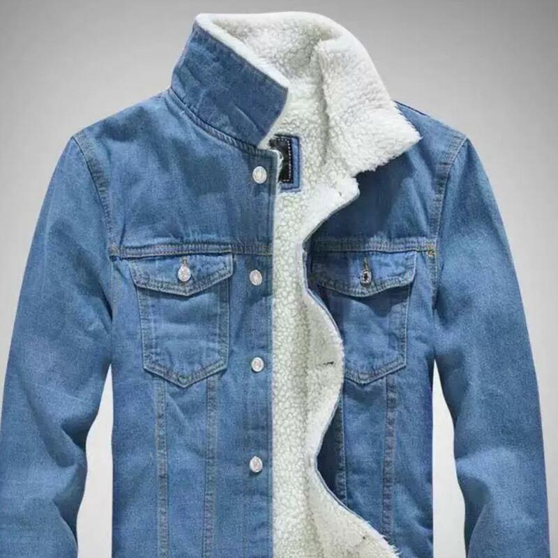 Męska kurtka dżinsowa 2023 moda jesienno-zimowa jednolity kolor wełna jagnięca kurtka męska codzienna gruba ciepła kurtka Plus Size