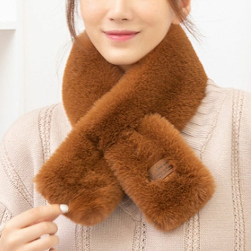 Плюшевый перекрестный шарф из искусственного кроличьего меха Корейская версия Осень-зима теплый воротник шарф женский однотонный утепленный мягкий шарф