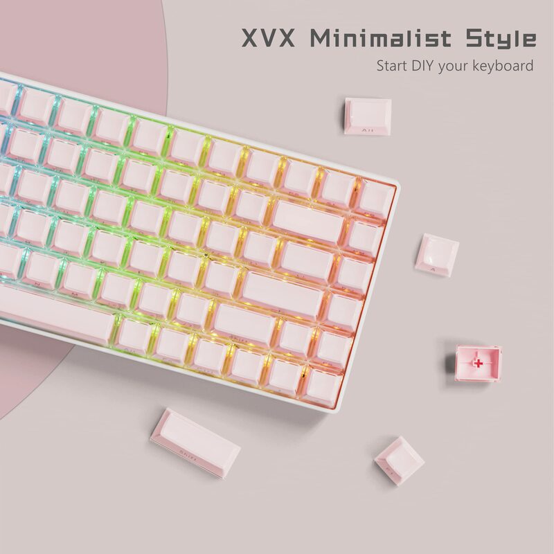 Teclas laterales redondas para teclado mecánico Cherry MX 61 68 113, cristal de hielo, translúcido, color rosa, OEM, 104