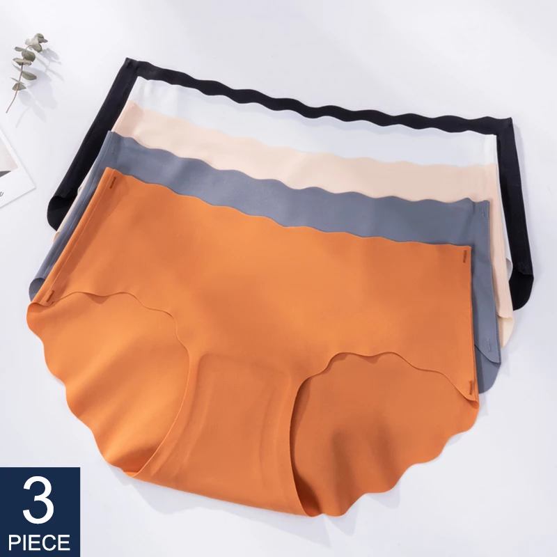 3ชิ้น/เซ็ตชุดชั้นในผ้าไหมผู้หญิงสีทึบกางเกง Lady Ruffle กางเกงหญิงกางเกงที่มองไม่เห็น Panty ชุดชั้นในเซ็กซี่