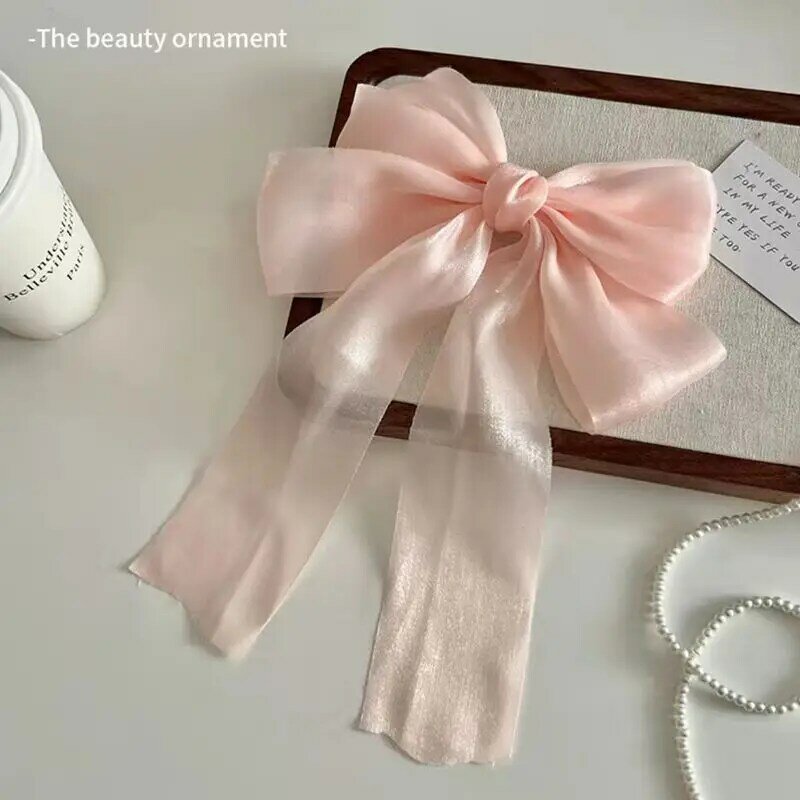 Fashionable Girl Candy Color Bow Ribbon Duck Billed Spring Clip Half Tie Hair Girl Sweet New Hair Clip Accessories Korea 2024