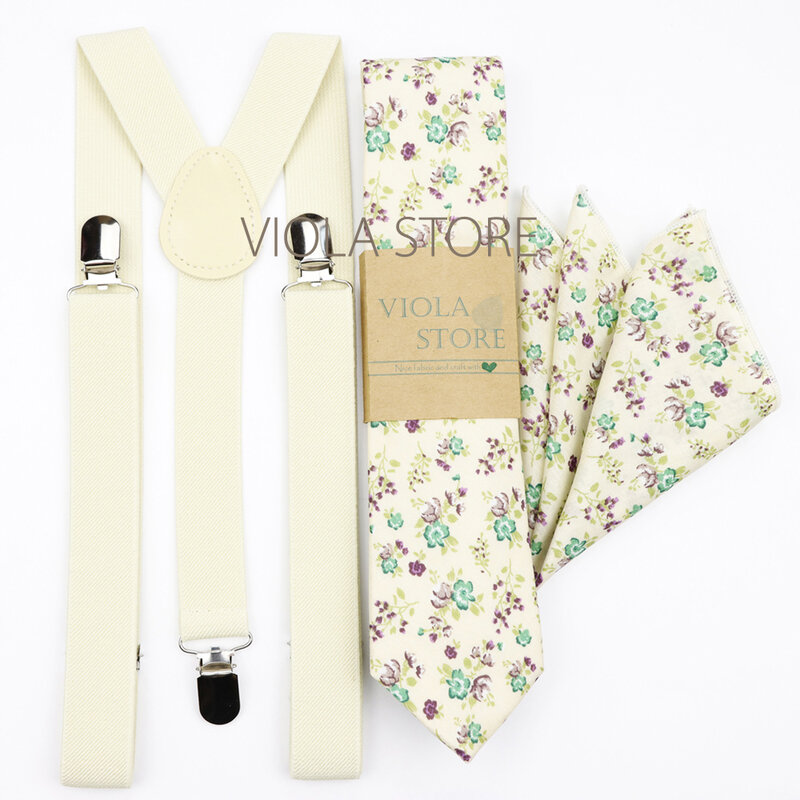 Tirantes elásticos de lavanda caqui Salvia para hombre, conjunto de pañuelo de corbata Floral 100% de algodón, tirantes para fiesta de boda, accesorio de regalo