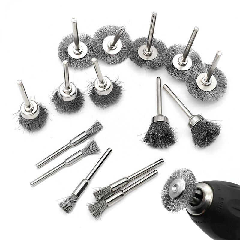 3/Pcs Polishing Grinding Wheel T-shaped Small Brush Accessories Steel Wire Brass Mini Brush Rotary Tool for Dremel Drill