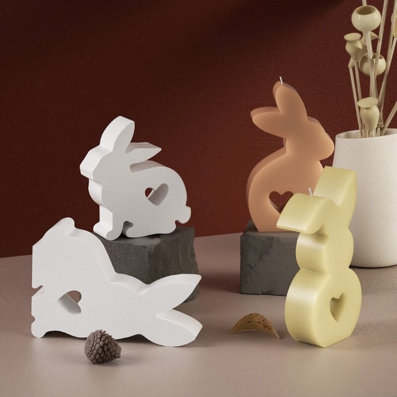 Molde silicona para velas bricolaje, molde silicona con forma conejo Pascua para aromaterapia