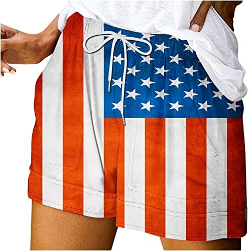 Independence Day printed women's shorts casual loose shorts 3D printed solid color minimalist summer shorts for external wear