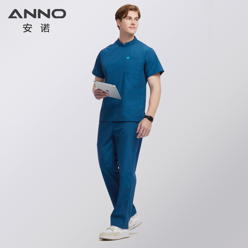 ANNO 블루 스크럽 의류 간호사 유니폼, 예쁜 치과 세트 병원 의류 세트, 상의 하의 작업 세트