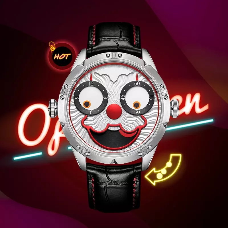 Joker 남성용 가죽 스트랩 방수 문 페이즈 다기능 다이버 자동 쿼츠 무브먼트 시계, 패션 럭셔리 시계