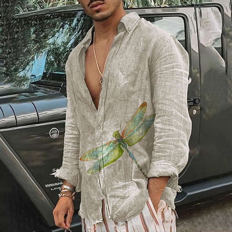 Hemden für Männer Mode 3d Schmetterling gedruckt Hawaii Hemd Langarm Bluse Button Down Shirts Tops Hawaii Streetwear Tops
