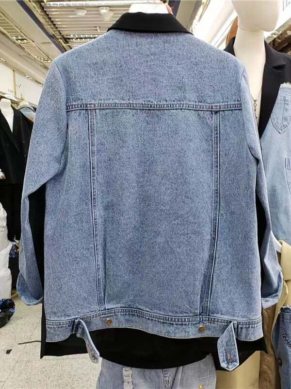 Garnitur Casual kurtki kobiety 2023 koreański moda jesień osobowości luźny dżins Patchwork marynarka płaszcz Femme kurtki jeansowe