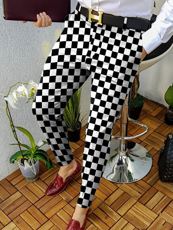 Checkered Colored Men's Pants Casual Men's Pants Office Quick Drying Suit Pants New Korean Straight Leg Pants MA2