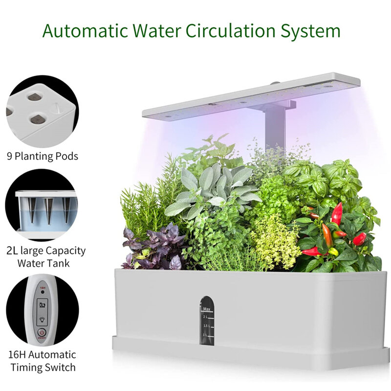 Sistema de cultivo hidropónico para jardín, Kit de hierbas para interior, temporizador automático, luces LED de cultivo, bomba de agua inteligente para macetas de flores para el hogar