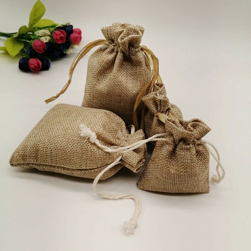 100pcs Sack Jewelry Packaging Bag Jute Bags Drawstring Bag Sack Pouch for Wedding Jewelry Pouch Jute Pouches Cloth Storage Bags