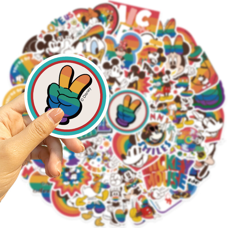 50 buah stiker Mickey Minnie anak-anak warna-warni Disney stiker tempel telepon Skateboard gitar buku tempel bagasi kartun mainan stiker anak perempuan
