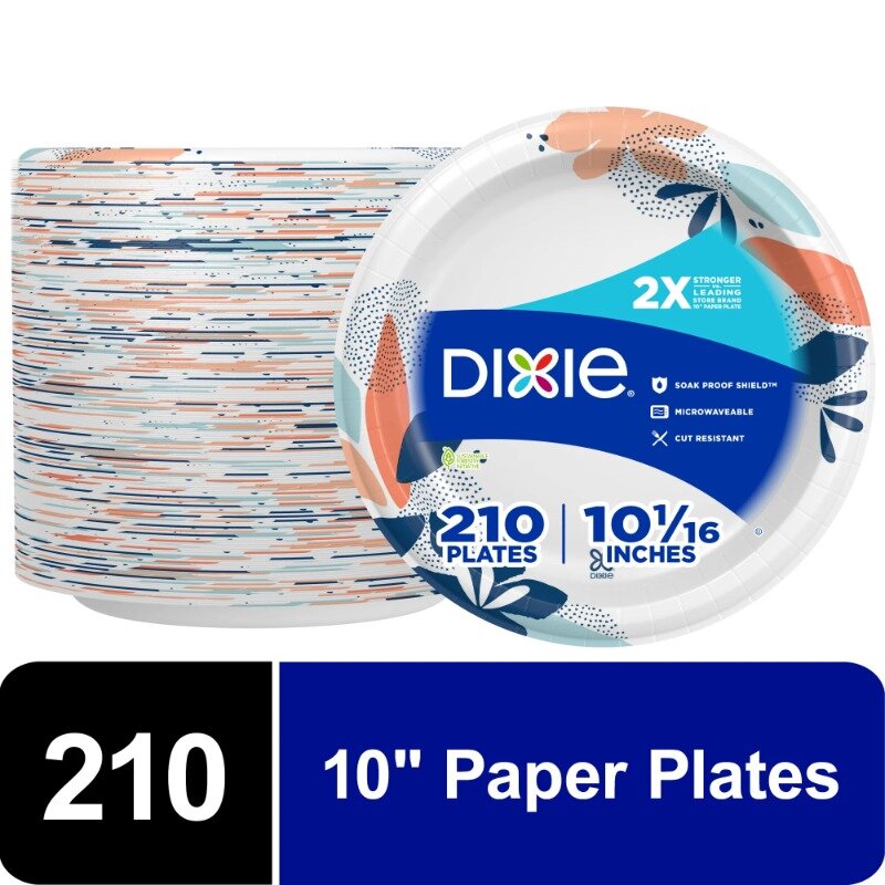 Platos de papel desechables, 10 pulgadas, 210 unidades, 2 veces más fuertes, Multicolor