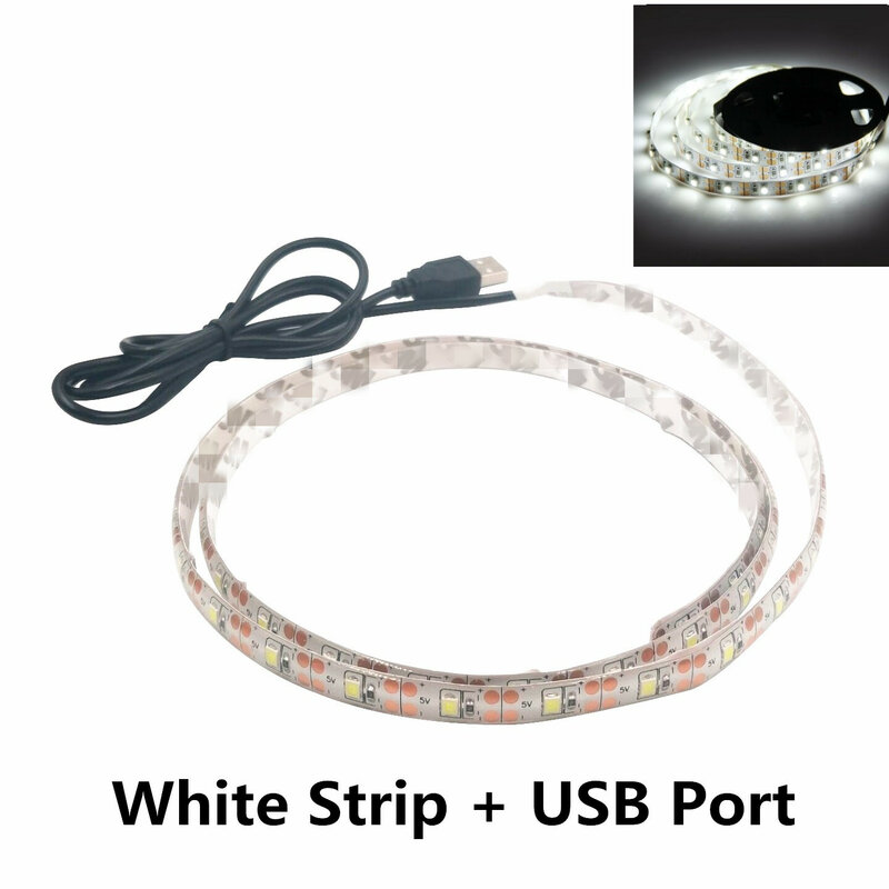 Bande lumineuse LED USB 2835, lumière blanche chaude, luminaire décoratif d'intérieur, idéal comme rétro-éclairage de la télé, DC 5V, 1m/2m/3m/4m/5m