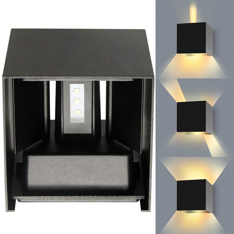 Outside Wall Lights, LED Aluminum Up Down Lights IP65 Waterproof Square Wall Lamp Adjustable Beam For Indoor Balcony