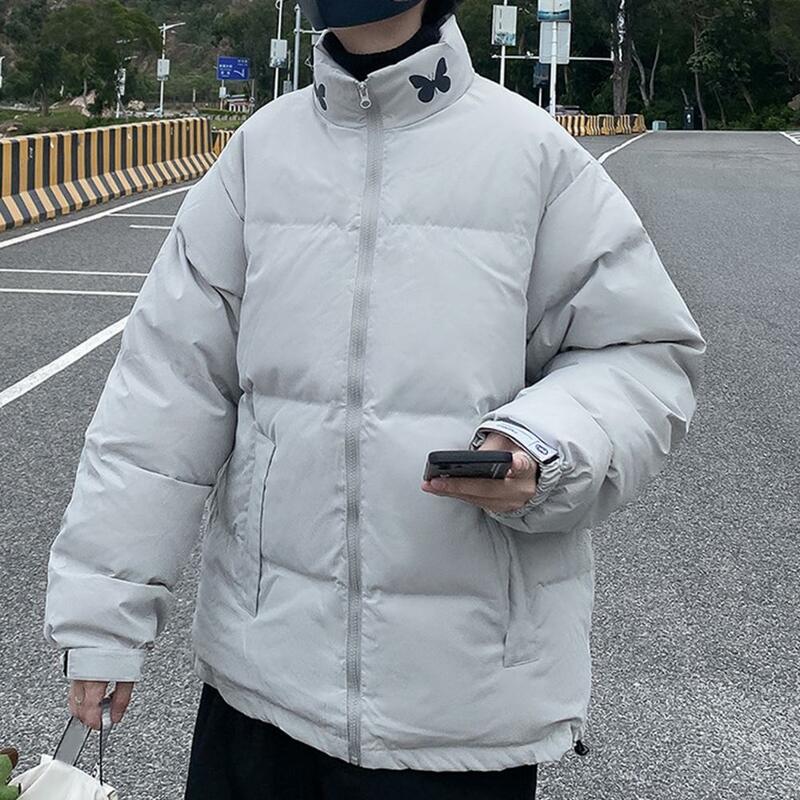 Insulated Coat Thickened Padded Winter Men's Jacket with Neck Protection Windproof Zipper Closure Cold Resistant for Long