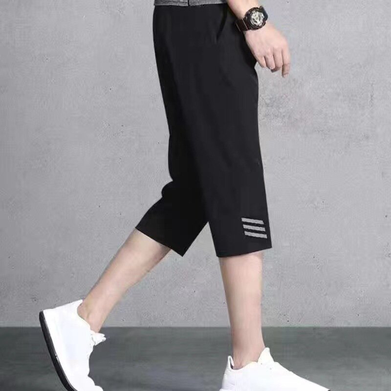Summer Men's Casual Shorts, Thin And Loose Elastic Sports Capris, Plus Fat, Plus Size Beach Pants, Trendy And Quick Drying Pants