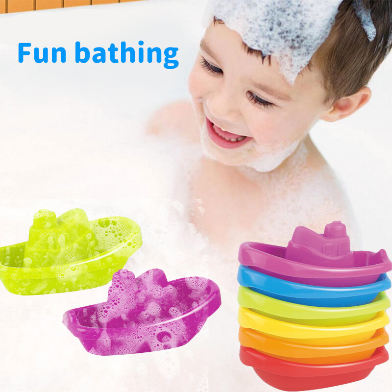 Stacking Cup Bath Toys for Kids Colorful Folding Boat Shape Tower Early Educational Baby Toys Swimming Pool Beach Toys Gifts