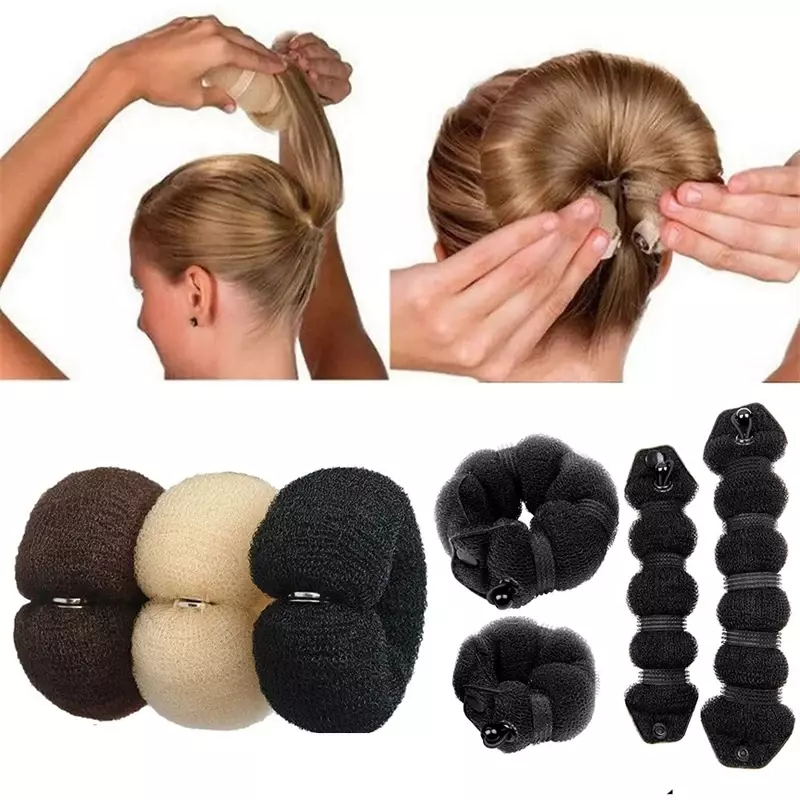 Criador de Bun de cabelo para mulheres, Donut Magic Foam Sponge, Ferramentas de tranças de cabelo, Twist Headband, 3 estilos