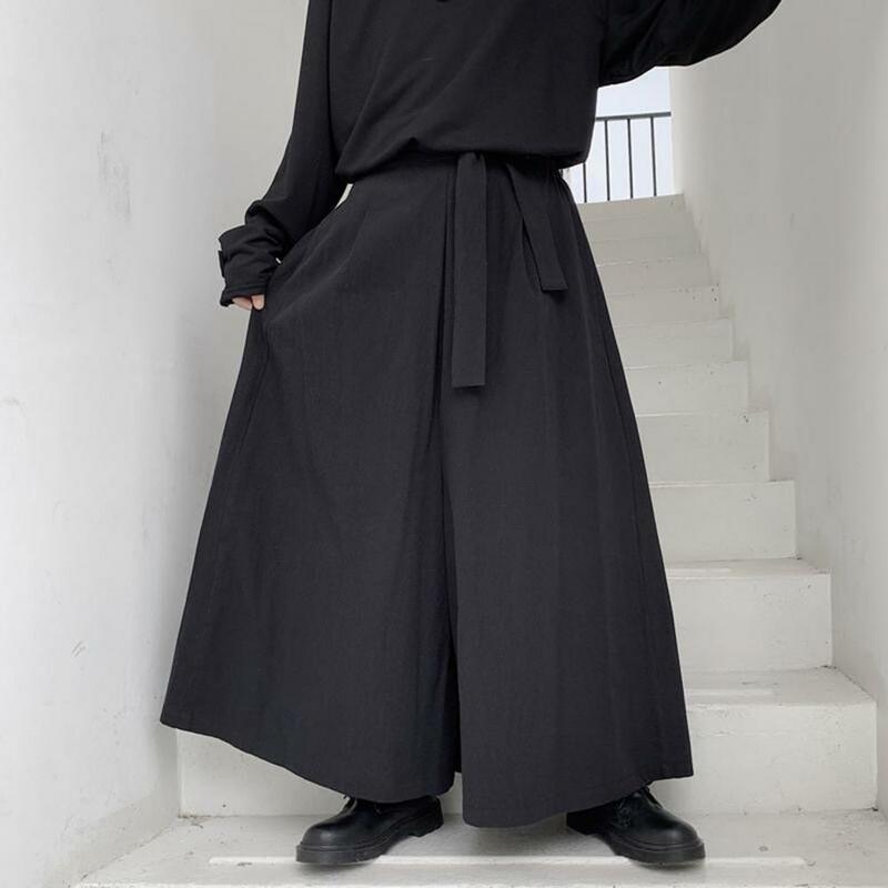 Calças masculinas na moda punk streetwear estilo escuro samurai primavera calças rendas até outono para cosplay