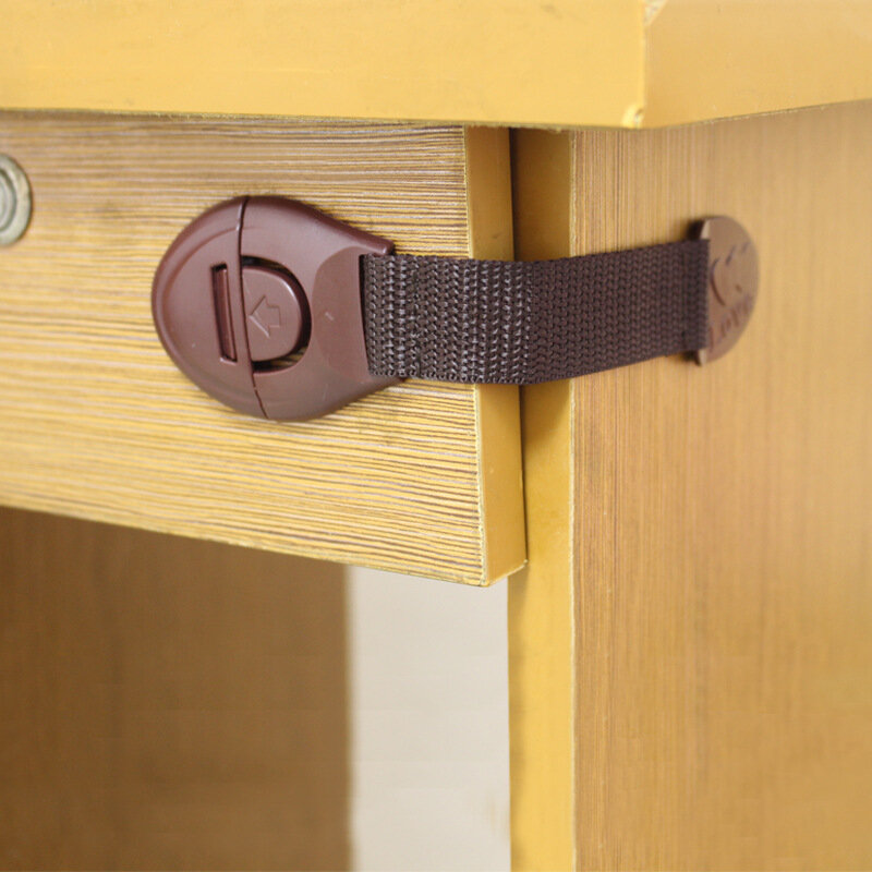 5pcs/lot Coffee Color Drawer Safety Strap Lock for Baby Children Cabinet Refrigerator Door Toilet Lid Lock Kids Safety Protector
