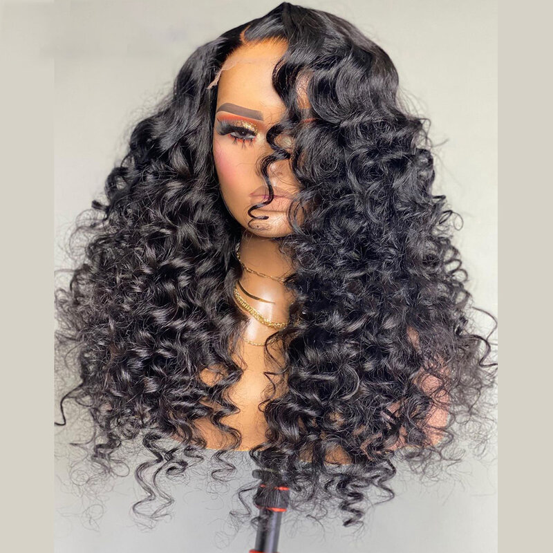Natural Black Soft Glueless 26“Long 180Density Kinky Curly Lace Front Wig For Women With BabyHair Preplucked Daily Cosplay