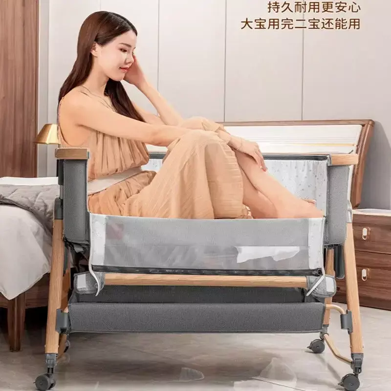 Baby Crib Portable Cradle Bed Foldable Multifunctional Bb Bed Newborn Splicing Large Bed