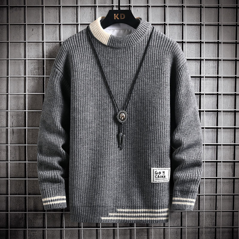 남성용 세련된 긴팔 라운드넥 풀오버, 따뜻한 스웨터, 비즈니스 스웨터, 단색, 가을, 겨울, 3XL-M
