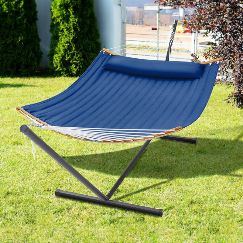 SUPERJARE Curved-Bar Hammock with Stand, 2 Person Heavy Duty Hammock Frame, Detachable Pillow