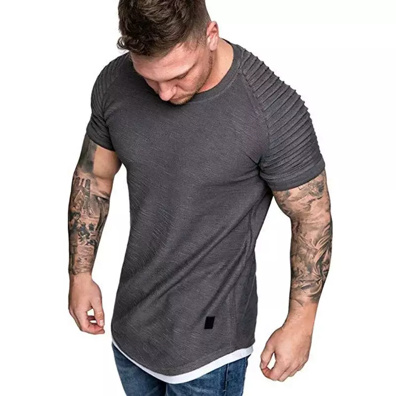 Мужская приталенная футболка, повседневная Однотонная футболка, модель A1567