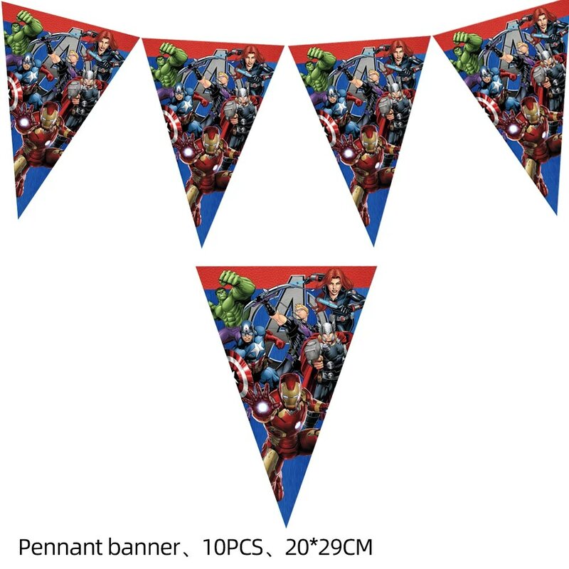 Drapeaux Triangulaires Côtelés de Disney Avengers, Banderole d'Anniversaire, ixde Mariage Spiderman, Barre de Bonbons, Décoration de Maison Vintage, 20x29cm