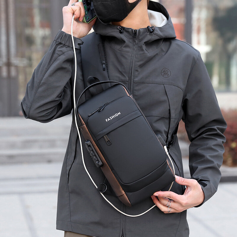 Bolso cruzado de hombro a la moda para hombre, bolsa de pecho grande impermeable, bolso deportivo de diseñador para Moto, color negro, 2024