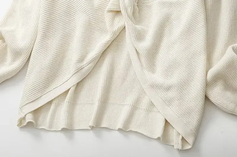 Suéter solto de manga comprida de malha feminino, pulôver casual do palhaço, blusa retrô com decote em v, duas cores, moda chique, 2023