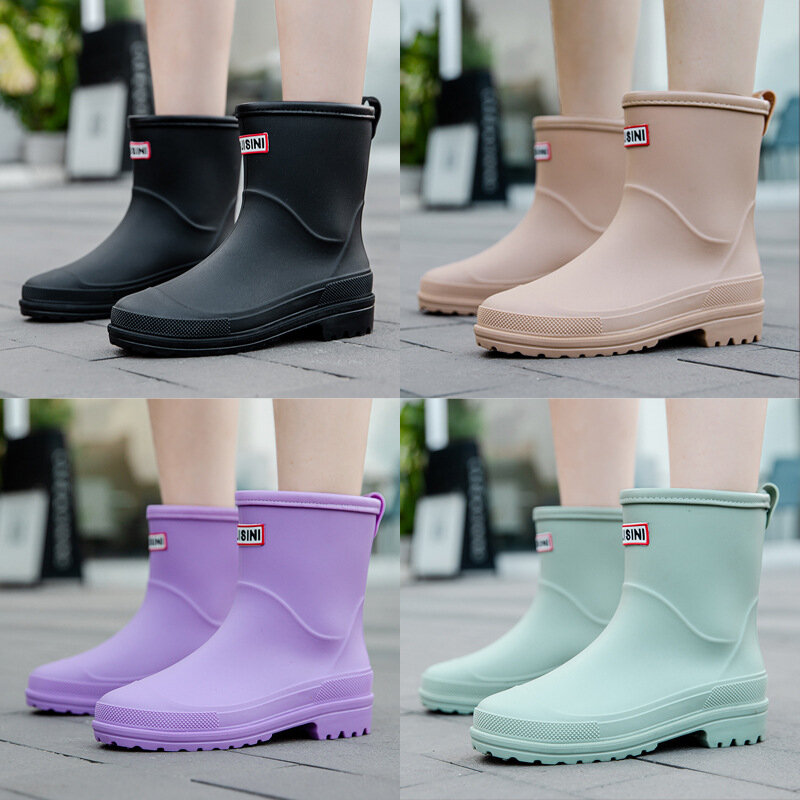 2024 New Rain Boots for Women Garden Work Water Proof Women's Boots Fashion Thick Sole Breathable Middle Tube Rubber Shoes Lady