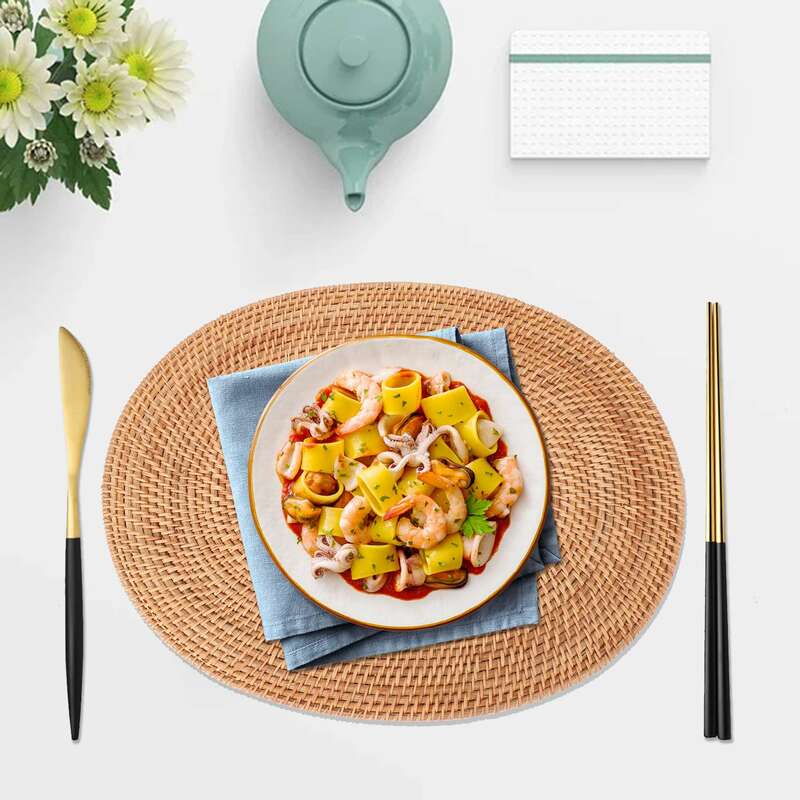 Rattan Woven Placemats Oval Round Table Mats Non Slip Heat Resistant Place Mat Natural Multipurpose Placemat 30X40cm