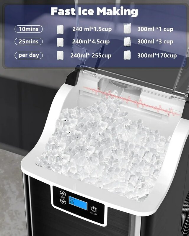 Kndko Nugget Ice Makers Countertop,45lbs/Day,Countertop Ice Maker Crushed Ice,24H Timer,3.3 Pounds Basket,Self Cleaning Ice