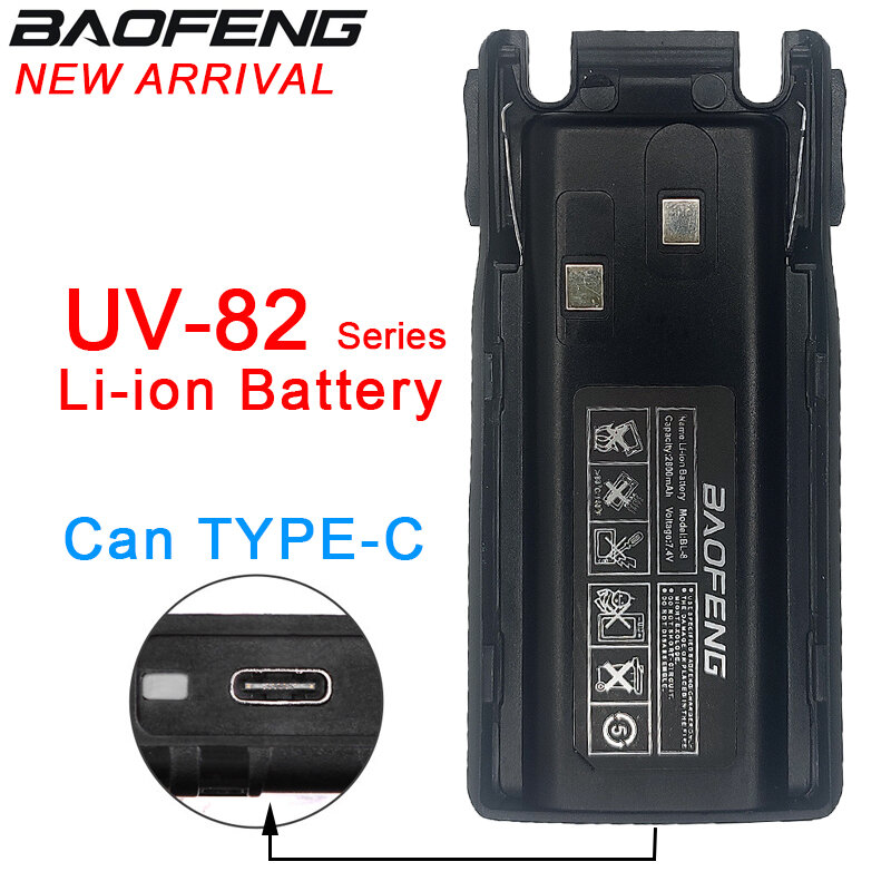 Baofeng-U82 Bateria Tipo C Alta Capacidade Walkie Talkie, Baterias USB, Conjunto de estação de rádio sem fio, 2 pcs