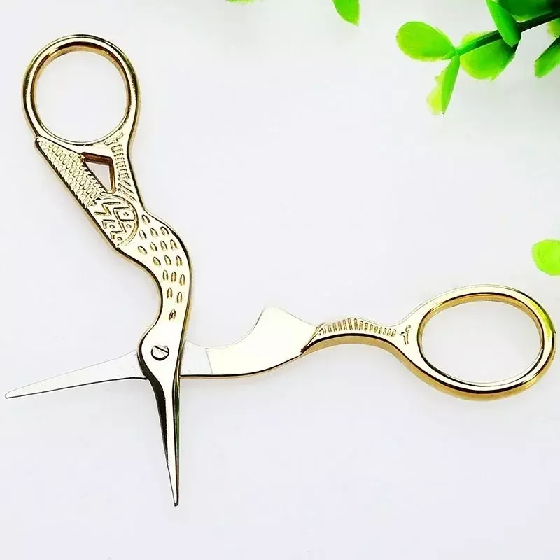 Gold Vintage Stork-Shaped Steel Scissors Craft Scissors Embroidery Sewing Trimming Dressmaking Shears Cross Stitch Carbon