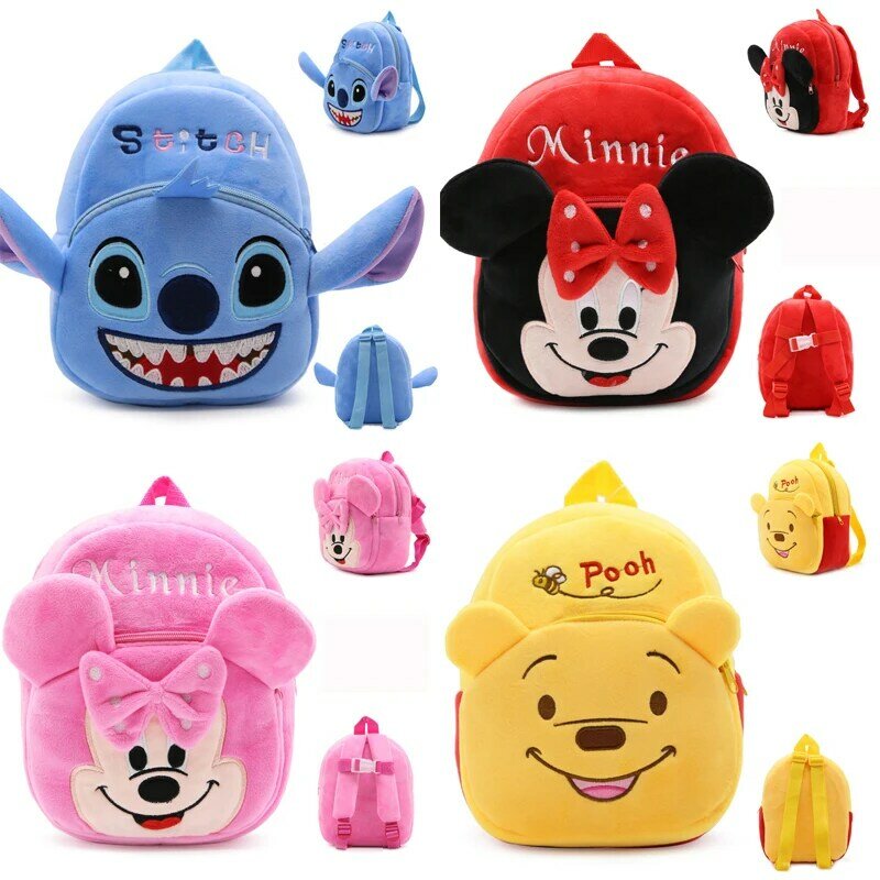 Disney pluszowy plecak Stitch Mickey Mouse Minnie Hello Kitty Anime rysunek nadziewane zabawki tornister śliczne prezenty urodzinowe dla dzieci