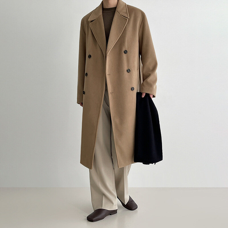 Abrigo de lana de longitud media para hombre, gabardina holgada y de alto grado, versión coreana, Otoño e Invierno