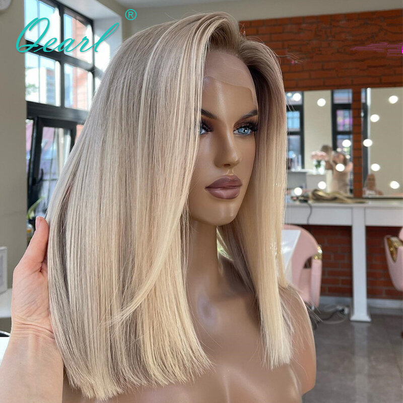 Włosy ludzkie w kolorze blond peruki krótkie ramię 13x4 HD peruki typu Lace front Ombre jasny bezklejowy Bob górna peruka sprzedaż dla kobiet QEarl